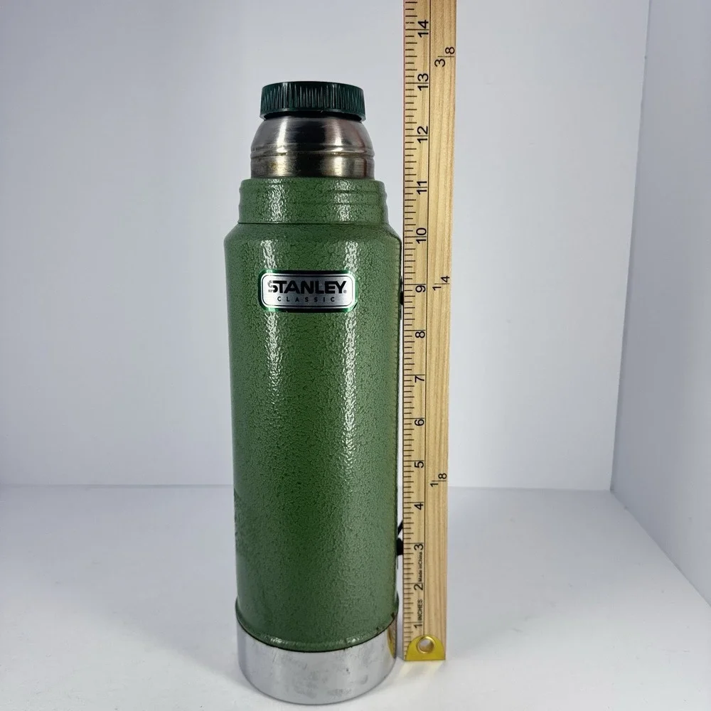 Stanley Classic Green Hammertone Vacuum Thermos Bottle 1 Qt Steel READ - Picture 12 of 13